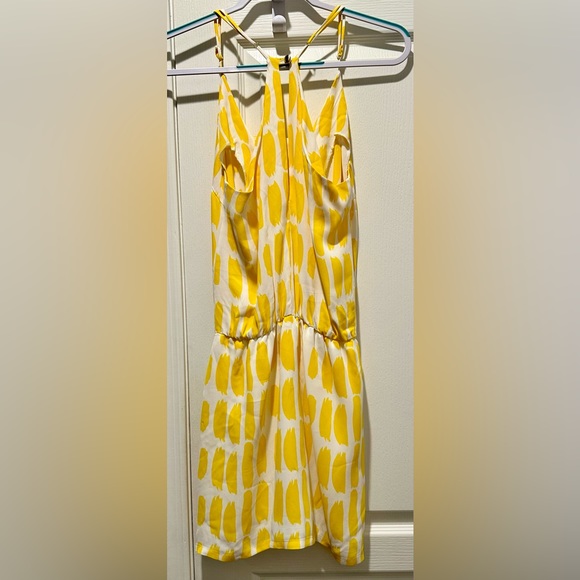 Karina Grimaldi Strappy Matilda Mini Dress Lemon Brush Stroke Print Front Cutout - Picture 3 of 10
